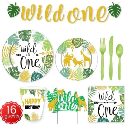 Jungle Party Disposable Tableware Set Plate Straw Cup Childrens Safari Theme Wild One Birthday Party Decoration Kids Baby Party