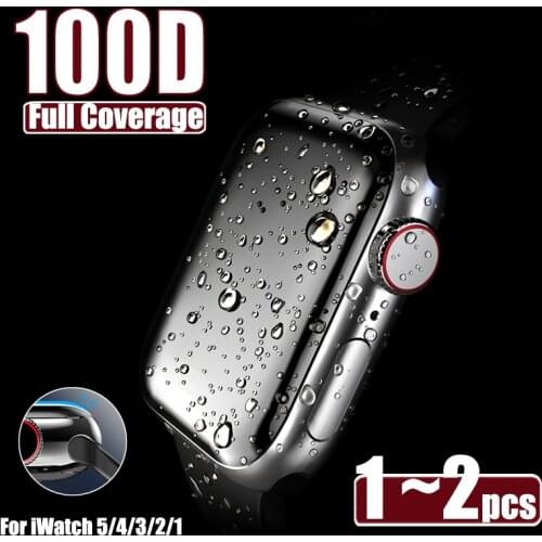 100D Curved Tempered Glass for Apple Watch Series 38 40 42 44 38 42MM HD Screen Protector film for iWatch 5 4 3 2 1 Full Glue
