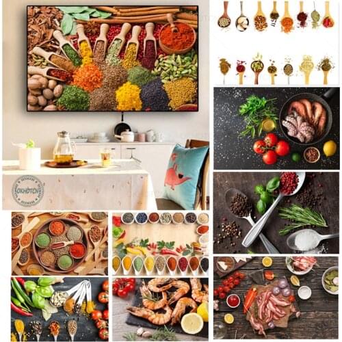 Kitchen Cooking Grains Spices Spoon Poster Scandinavian Style Canvas Painting Modular Food Pictures On The Wall Interior Decor