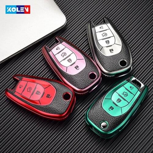 Leather + TPU Car Remote Key Cover Case Fob Shell Keychain For chevrolet cruze spark sonic camaro Volt Bolt Trax Malibu Cruze