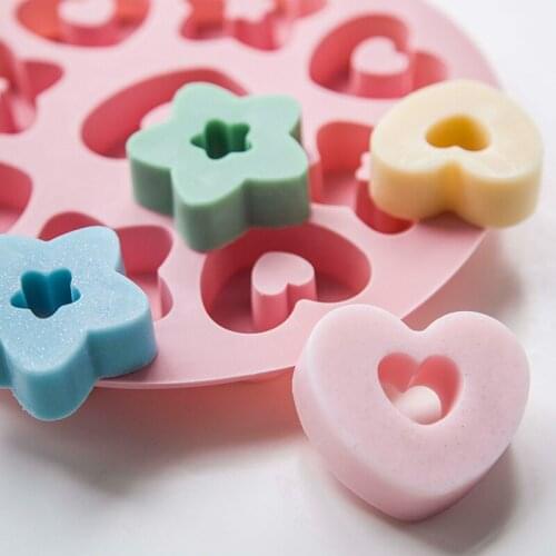 9-hole Round Fondant Cake Silicone Mold Heart Stars Donut Mold Baking Accessories DIY Handmade Soap Mold Chocolate Mold