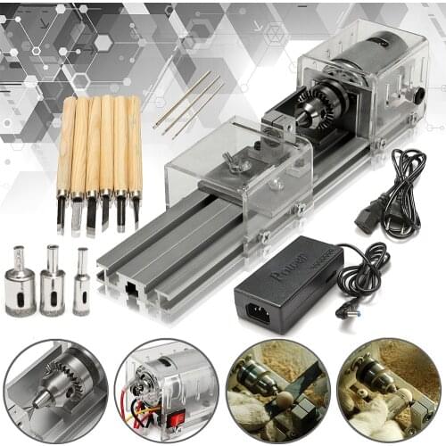 Mini Lathe Table Saw Polisher Cutting Machine Wood Working DIY Lathe Set with DC 24V Power Adapter