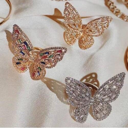 Trendy Glitter Butterfly Rings for Women Sliver Gold Pink Powder Adjustable Size Mood Ring Engagement Wedding Open Rings Jewelry