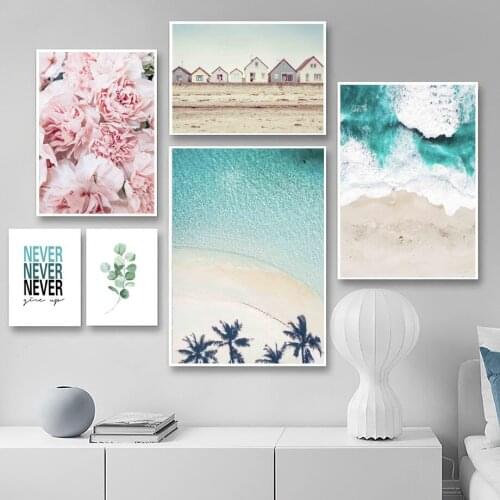 Flower Vase House Sea Beach Palm Plant Wall Art Canvas Painting Nordic Posters And Prints Wall Pictures For Living Room Decor