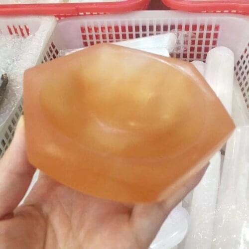 Natural Hand Carved Gypsum Selenite Bowl Shape Crystal Healing Gemstone