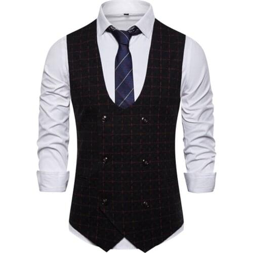 9732 Autumn and Spring New Mens Casual Fashion U-Shaped Collar European And American-Style Pattern Suit Vest