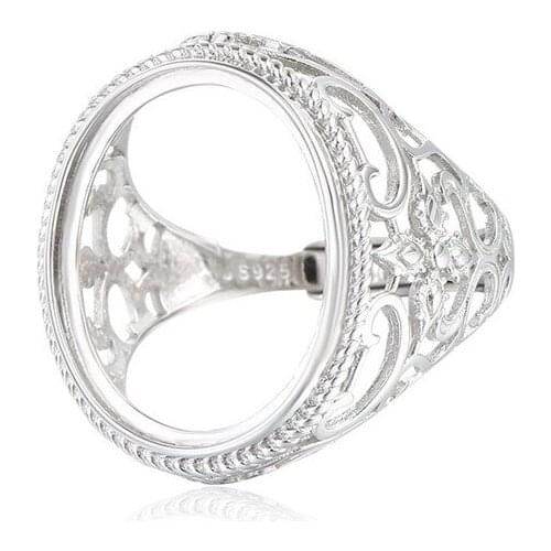 Ring Base for 16x20mm Oval Cabochons Ring Setting White Gold Plated 925 Silver Adjustable Ring Blank SR0192
