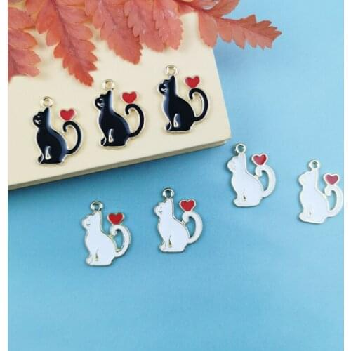 20Pcs/Set Lovely Cat Enamel Animal Heart Alloy Charms Pendant For Metal Earrings Bracelet DIY Jewelry Making