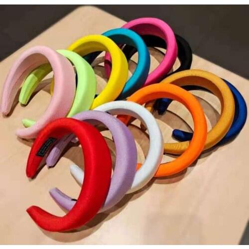 European And American Candy-Colored Sponge Cushion Wide-Sided Milk Silk Headband Solid Color Fabric Hair Accessories For Women