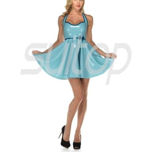 Rubber Latex mini dress Suitop in skye blue and blue (no zip ) + Silicone outside