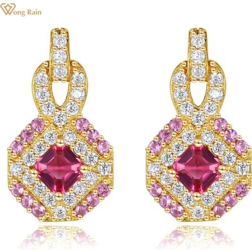 Wong Rain 100% 925 Sterling Silver Ruby Created Moissanite Gemstone Engagement Luxury Drop Earrings For Women Fine Jewelry Gifts