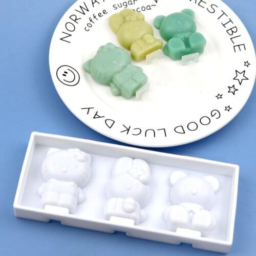 Bear Rabbit Cartoon Ice Cream Silicone Mold Jelly Chocolate Popsicle Cake Mould Cake Decorating Tools Popsicle Mould with Lid