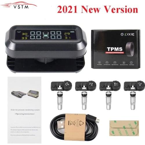 TPMS Tire Pressure Monitoring System Solar Power Digital TMPS LCD Display USB Auto Security Alarm Tire Pressure Sensor