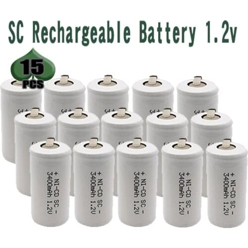 SKOANBE 15PCS 3400mAh SC 1.2V Ni-CD Battery Rechargeable Batteries with Welding Tabs for Electric Drill Screwdriver