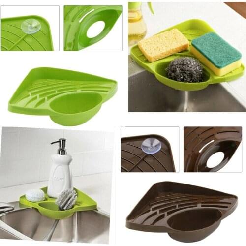 Home Kitchen Sink Corner Storage Rack Solid Color Sponge Holder Organizer