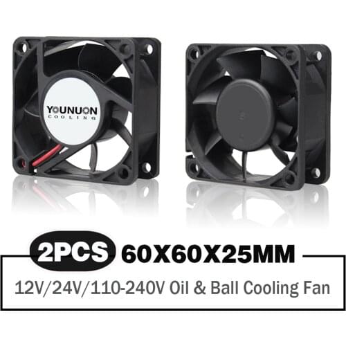 2 Pieces DC 24V 12V 60x60x25mm 60mm Ball Bearing Axial Brushless Printer Cooler Fan 60mmx25mm 6cm Heatsink Cooling Fan