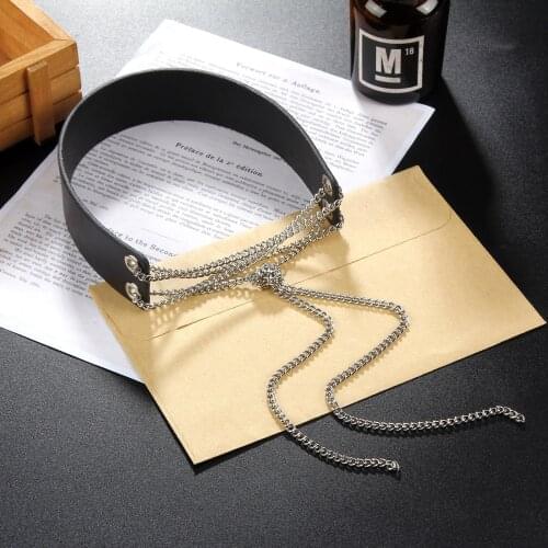 Vintage Punk Metal Tassel Chain Choker Collar for Women Girl Wide Leather Harajuku Collars Sexy Jewelry Gift