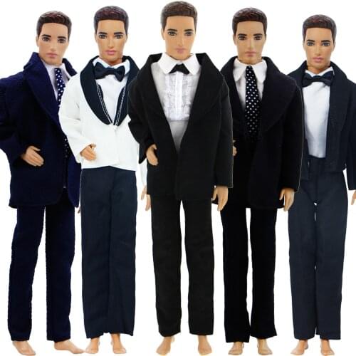 High Quality Handmade Mens Outfit for Barbie Doll Friend for Ken Wedding Party Wear Formal Suit Tie Doll Clothes Accessories