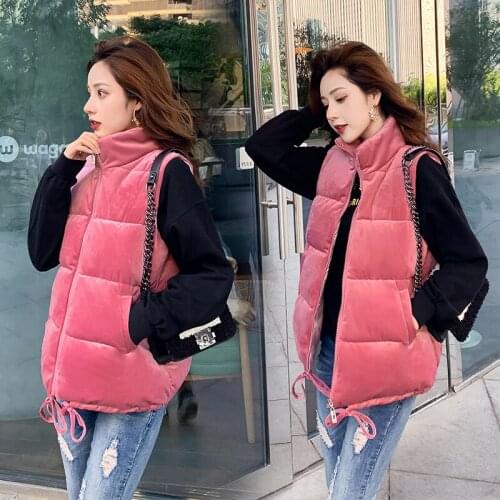 Gold Velvet Cotton Jacket Women Fashion Winter Jacket Women Veste Femme Waistcoat Stand Collar Vest Women Chaleco Mujer