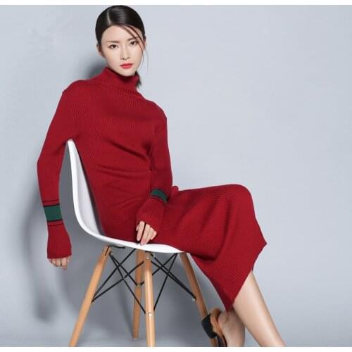 2019 autumn winter women sexy long dress soft feminine with long collar cashmere sweater female turtleneck knitted pullovers
