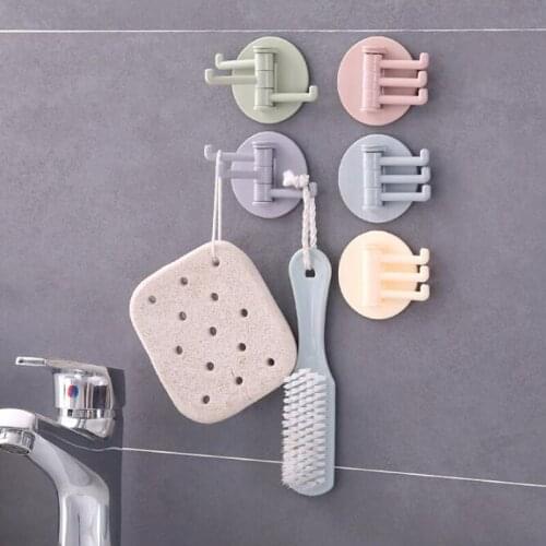 1Pcs Rotatable Seamless Adhesive Hook Strong Bearing Stick Hook Kitchen Wall Hanger Bathroom Kitchen supplies Hooks