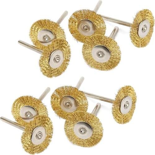 10pcs/set Dremel Accessory 25mm Shank 1/8" 3mm Copper Brass Wire Brushes Wheel Set Rotary Tools