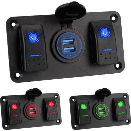 12-24V Interior Parts Socket Switch Circuit Control for Car Marine Ship LED Rocker Switch Panel Dual USB Port