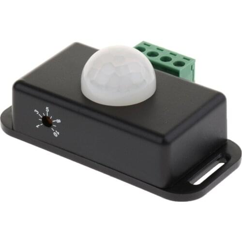 12V - 24V 8A Black Adjust PIR Motion Sensor Switch IR Light Controller