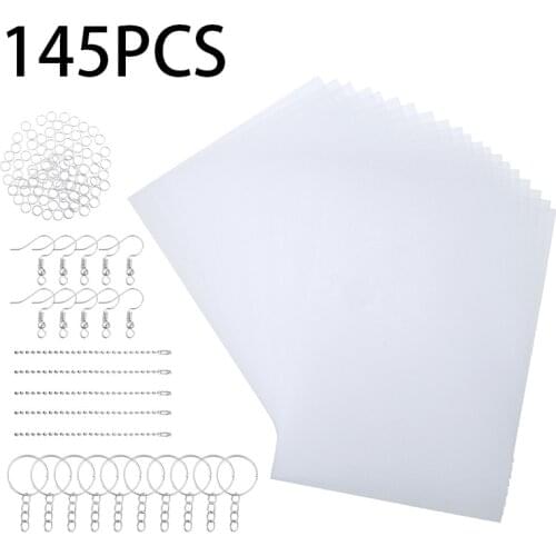 145pcs/set Heat Shrink Plastic Sheets Kit Shrinky Paper Hole Punch for Key Chains Jewelry Buttons Gift Tags DIY Making