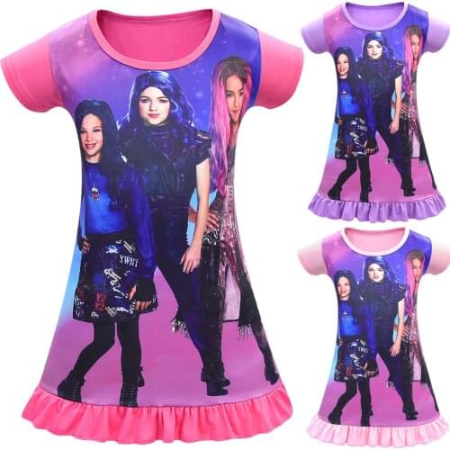 2020 Girls Kids Descendants 3 Pyjama Nightie Dress Cartoon Sleep Wear Print Nightgown Pajama Nightie Princess Nightwear Dress