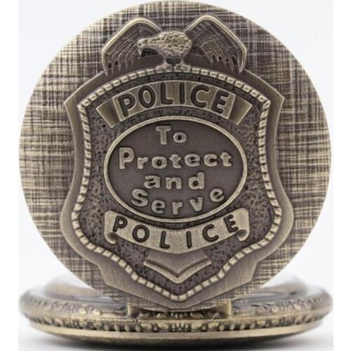 50pcs/lot Bronze Police To Protect and ServePocket Watches Necklace Pendant Men Gift Watches for Christmas
