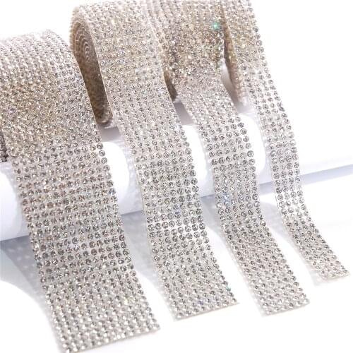 1 Yard Glitter Rhinestones Crystal Trim Hot-fix Glass Scrapbook Strip For Personalise DIY Dress Jeans Appliques Decoration