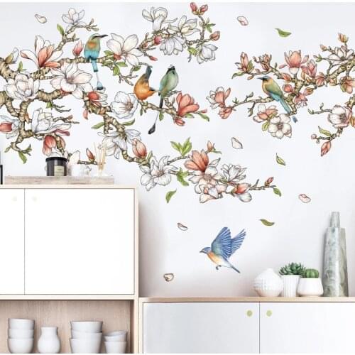 Large 3D Wall Sticker Bird on The Branch Flower for Living Room Bedroom DIY Room Decoration Art Wallpaper