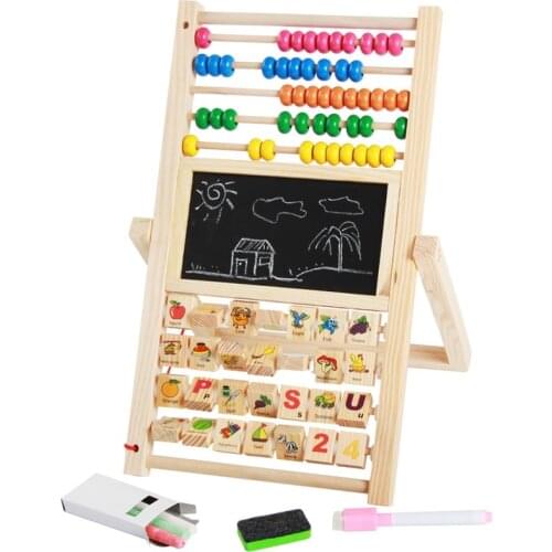 Wooden Montessori Early Educational Math Toys Multifunction Drawing Board Knowledge Cognition Abacus Counting Children Gift