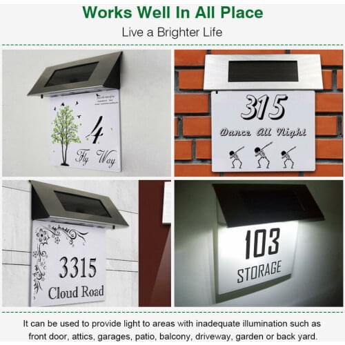 DIY House Number Customize Solar Power 4 LED Lights Waterproof Street House Number Door Plaque