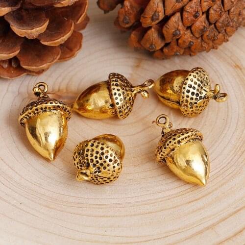 DoreenBeads Zinc Based Alloy 3D Charms Acorn Silver Color Gold 28mm(1 1/8") x 16mm( 5/8"), 2 PCs