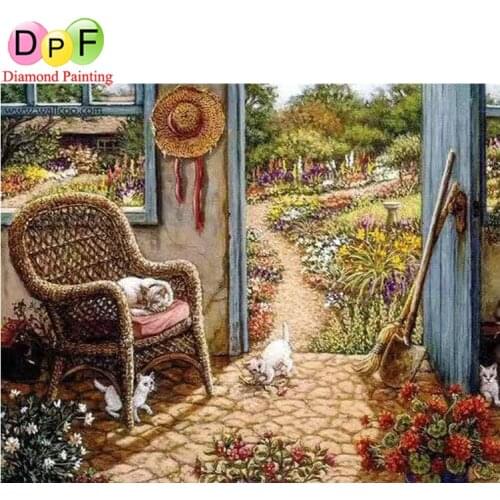 DPF 5D Diamond Painting Garden cat Diamond Cross-stitch Mosaic with Rhinestones Painting Embroidery room decor painting