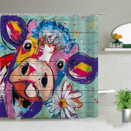 Highland Cow Shower Curtain Set Wildlife Cattle Home Bathroom Decor Waterproof Curtains Polyester Fabric Bath Screens With Hooks