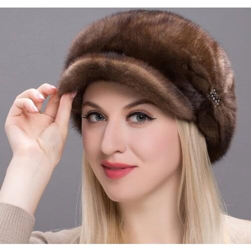 JKP Winter Womens Fur Hat Leather Natural Skin Mink Fur Cap New Fashion Cute Hat Ladies Warm Hat DHY17-15A