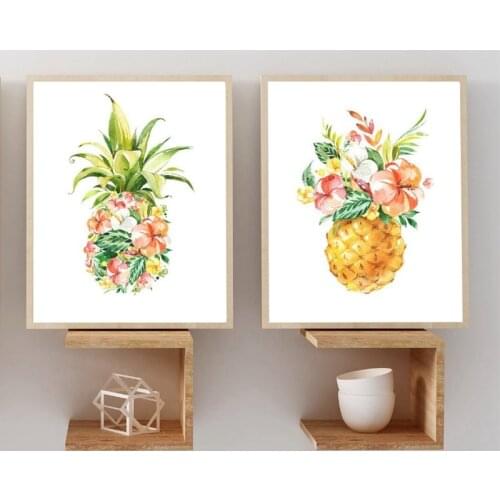 Pineapple With Flowers Watercolor Canvas Painting Botanical Floral Minimalist Posters And Prints Nature Wall Pictures Home Decor
