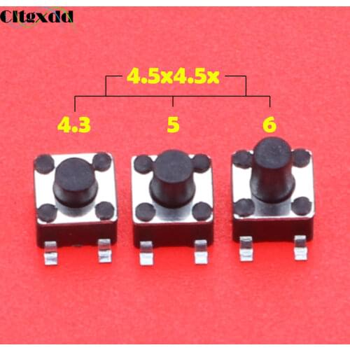 Cltgxdd 1pcs 4.5x4.5mm Panel PCB Momentary Tactile Tact Mini Push Button Switch SMD 4pin 4.5x4.5x4.3 / 5 / 6 MM