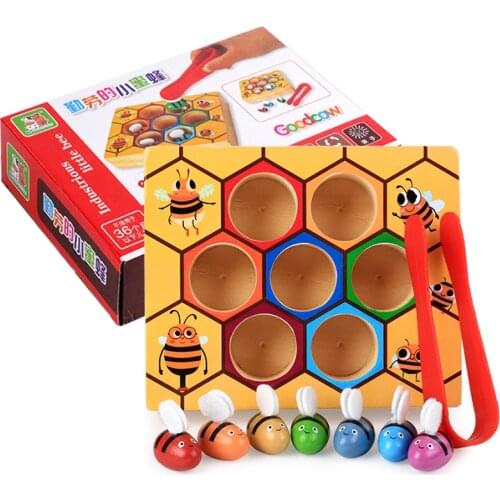 Hot Wooden Leaning Educatinal Toys Children Montessori Early Education Beehive Game Childhood Color Cognitive Clip Small Bee Toy