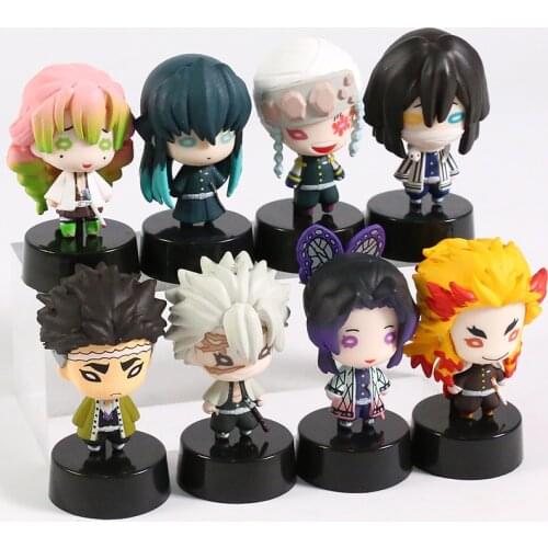 Demon Slayer Kisatsutai Kochou Shinobu Rengoku Kyoujurou Kanroji Mitsuri Tokitou Muichirou Uzui Tengen Mini PVC Figures Toys Set