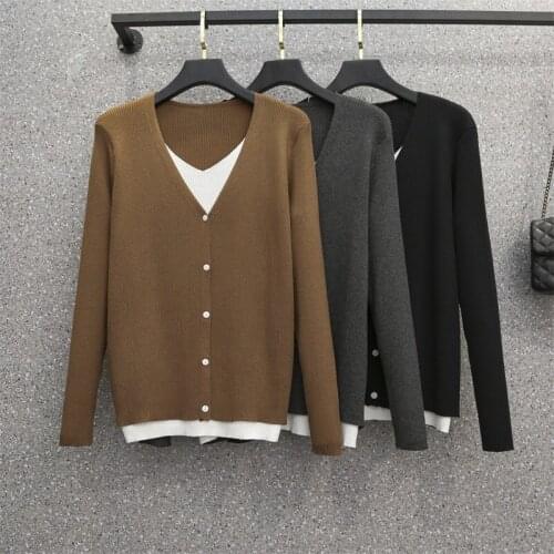 False Two Piece Plus Large Size Oversize Korean Style Fashion Pullovers For Autumn WomenS Clothing Ladies Sweater 2021 Tops