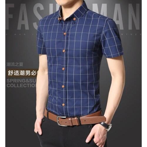 MRMT 2021 Brand new mens slim short sleeve plaid shirt for male short sleeve cotton plaid Tops shirt