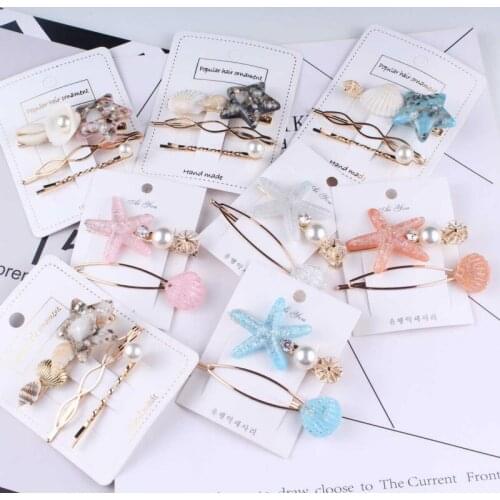 New hair clips set starfish shell hairpins for women ins fashion side clip shell hairgrips adult hair accessories