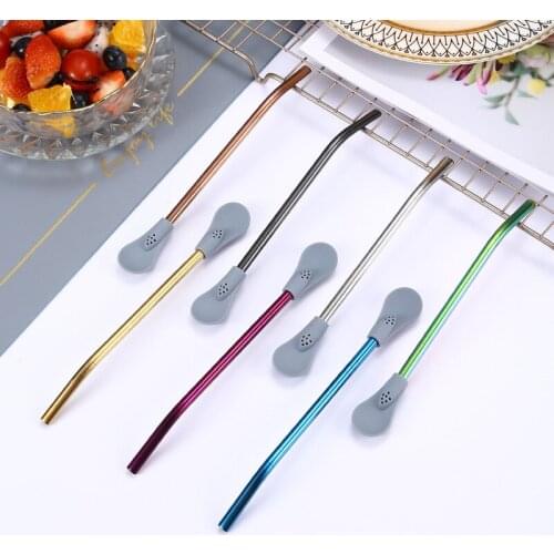 New 304 Stainless Steel Silicone Removable Tea Filter Yerba Mate Straws Reusable Washable Drinking Straw Spoon Kitchen Supplies