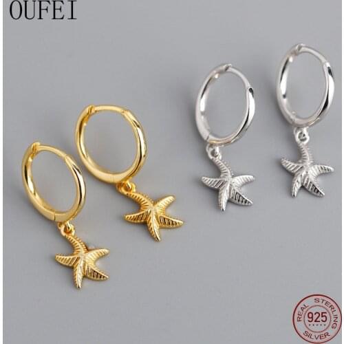 OUFEI 925 Sterling Silver Earrings Simple Design Ocean Starfish Exquisite Earrings For Women Charm Earrings Travel Beach Jewelry