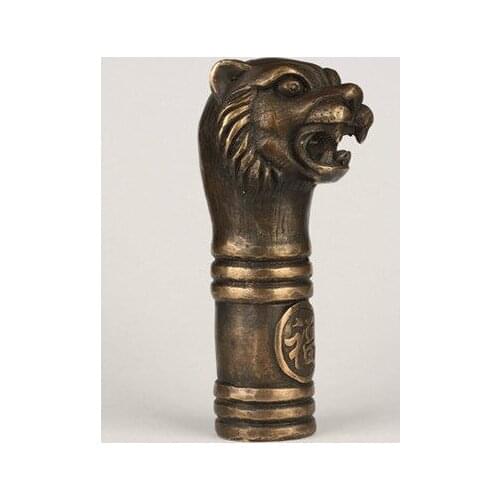 Superb Vintage Collection Old Handmade Brass Tiger Statues Crutch Handle
