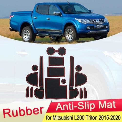 For Mitsubishi L200 Triton Strada Strakar Barbarian Fiat Fullback 2015~2020 Rubber Anti-slip Mat Door Groove Coaster Accessories